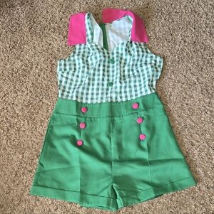 Green and Pink Gingham Romper